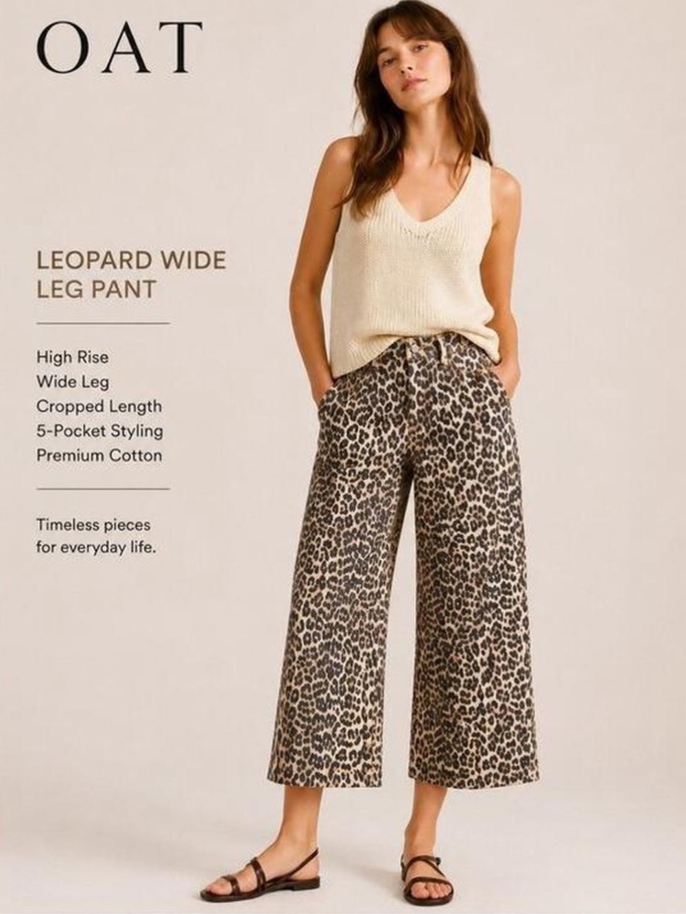 OAT New York Leopard Wide Leg High Rise Cotton Pants Sz 2/26